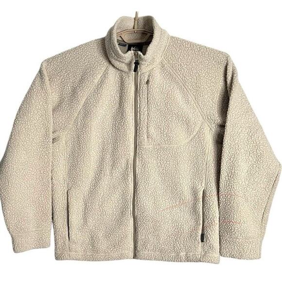 REI OP Sweatshirt Jacket Mens M Heavy Fleece Tan Zip Up Zip Pockets Outdoors - Picture 1 of 11